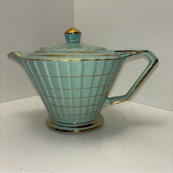 Sadler Other - Sadler, England Vintage Art Deco ceramic teapot in mint green with gold accents
